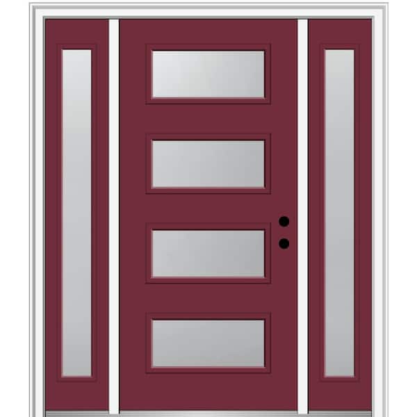 MMI Door 64.5 in. x 81.75 in. Celeste Left-Hand Inswing 4-Lite Frosted Painted Fiberglass Smooth Prehung Front Door w/ Sidelites