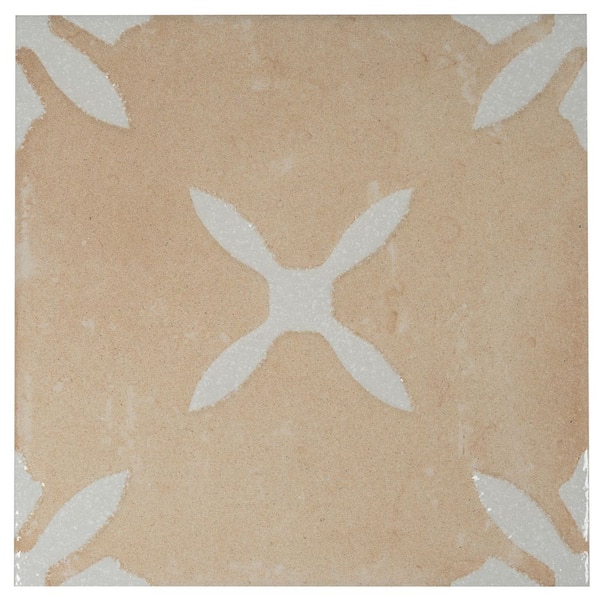 Palmera 9 in. x 9 in. Matte, Glossy Terracotta Beige Porcelain Floral Square Tile Sample (0.56 sq ft)