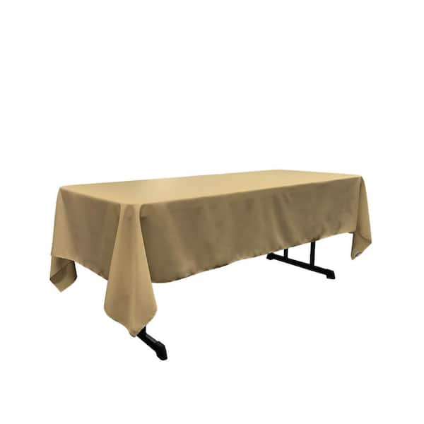 LA Linen Polyester Poplin 60 in. x 126 in. Taupe Rectangular Tablecloth