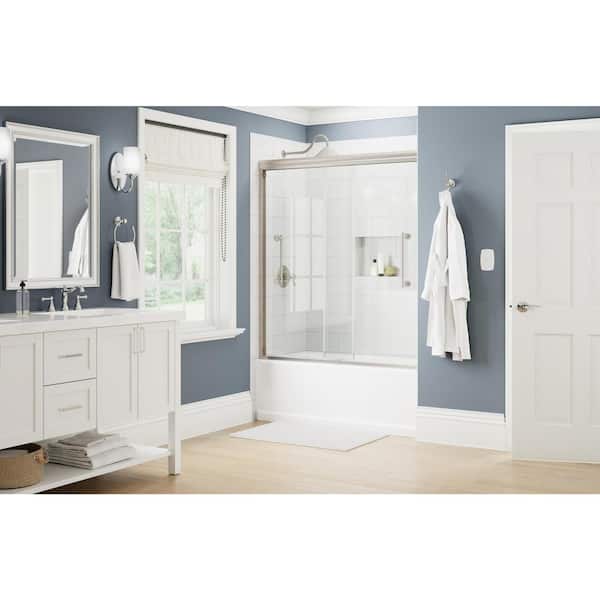 Delta Ashmore 54-5/8 to 60 in. W x 60-3/8 in. H Semi-Frameless Sliding Bathtub Door in Nickel with 5/16 in. Clear Glass