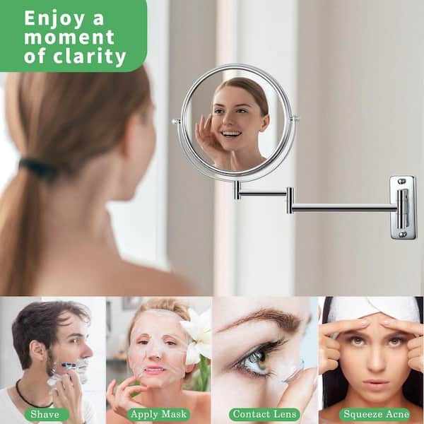 16.8 in. W x 12 in. H Round 2-Sided Framed Wall Mount Magnifying Makeup Bathroom Vanity Mirror in Chrome