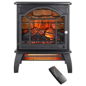 18 in. Freestanding Infrared Quartz Electric Fireplace 3D Flame Stove with Remote Control in Antique Black