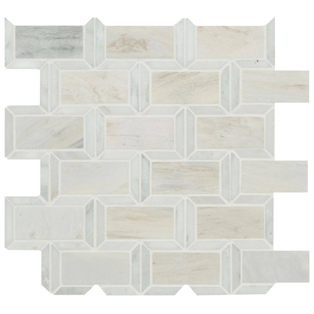 Angora Polished Marble Beveled Mosaic Tile Sheet