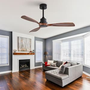 48 in. Indoor/Outdoor Black Downrod Wood Ceiling Fan without Lights, Remote Control and 6-Speed DC motor