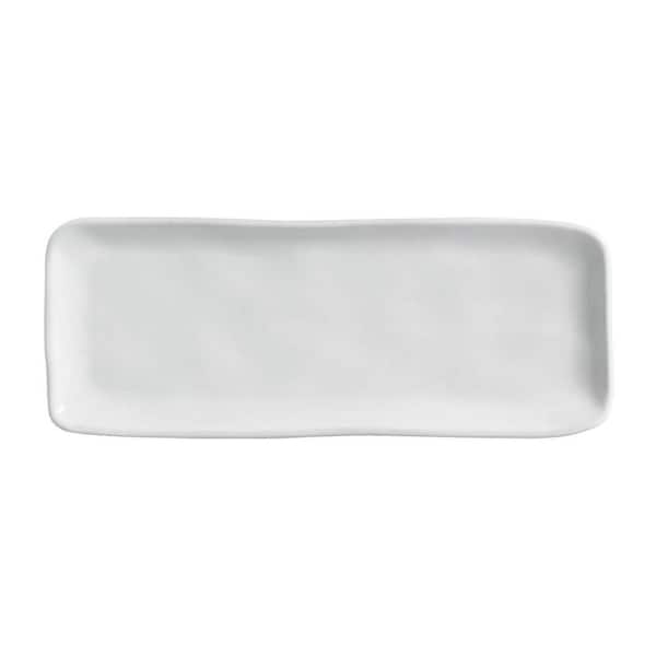 12.99 in. New White Stoneware Rectangular Platter Medium Organic (Set of 4)