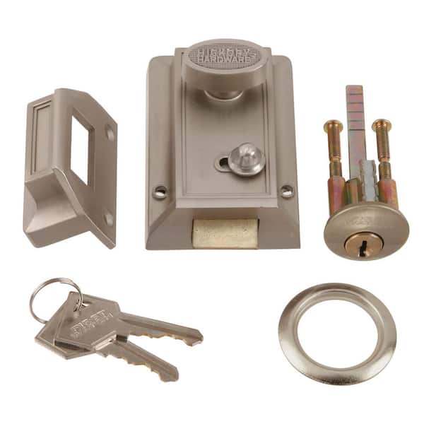 Satin Nickel Door Night Latch and Locking Cylinder