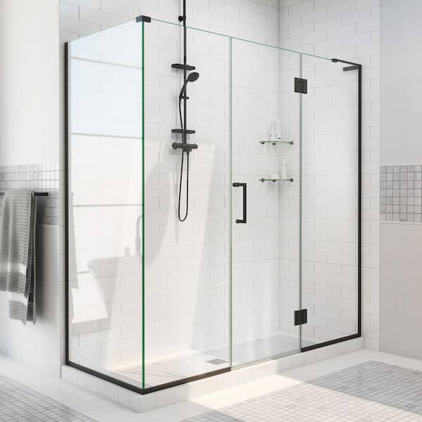 DreamLine Unidoor-X 69.5 in. W x 34-3/8 in. D x 72 in. H Frameless Hinged Shower Enclosure in Matte Black