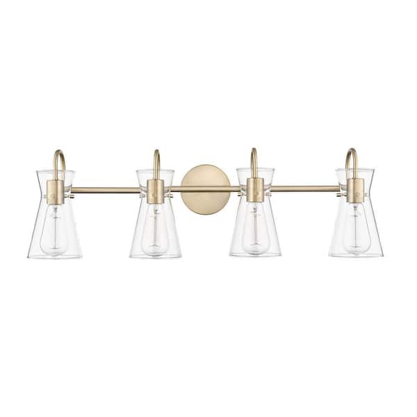 Camellia 30.7 in. 4-Light Modern Gold Vanity-Light Clear