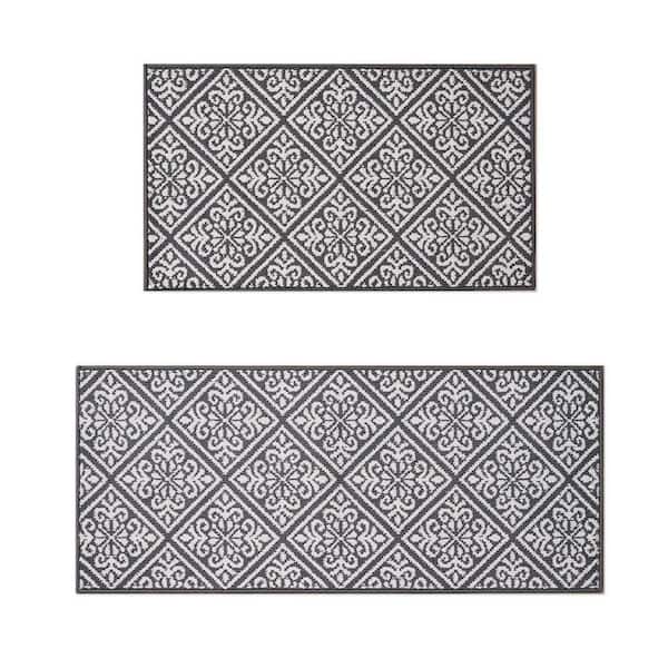 Austell 2-Tone Dark Grey/Ivory 2 ft. x 5 ft. Geometric Polypropylene 2-Piece Rug Set