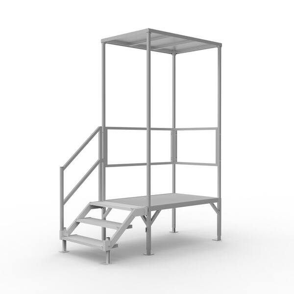 EZ-ACCESS FORTRESS 23 in. to 34 in. H OSHA Compliant Aluminum 3-Riser Stair System with Platform and Canopy