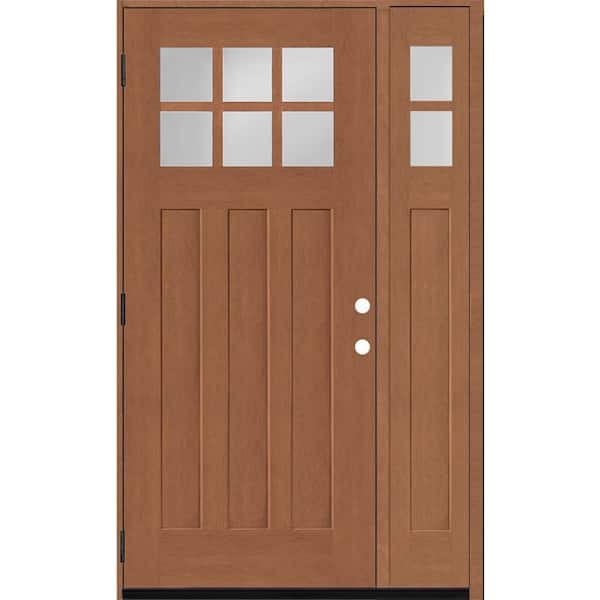 Steves & Sons Regency 51 in. x 80 in. 6-Lite Top Lite Clear Glass RHOS Wheat Mahogany Fiberglass Prehung Front Door 12 in. Side Lite