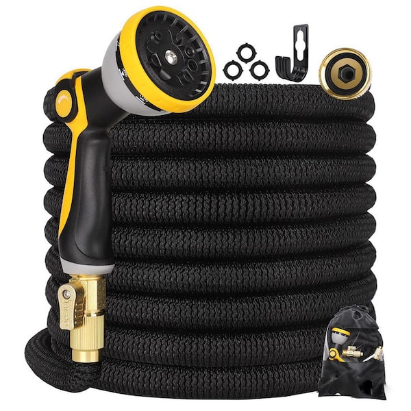Dyiom 3/4 in. Dia x 50 ft. Black Heavy Duty Flexible Garden Hose with Solid Brass Fittings and Double Latex Core