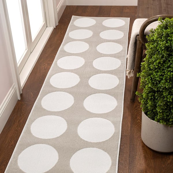 JONATHAN Y Adrian Modern Geometric Circle Dot High-Low Beige/Cream 2 ft. x 8 ft. Runner Rug