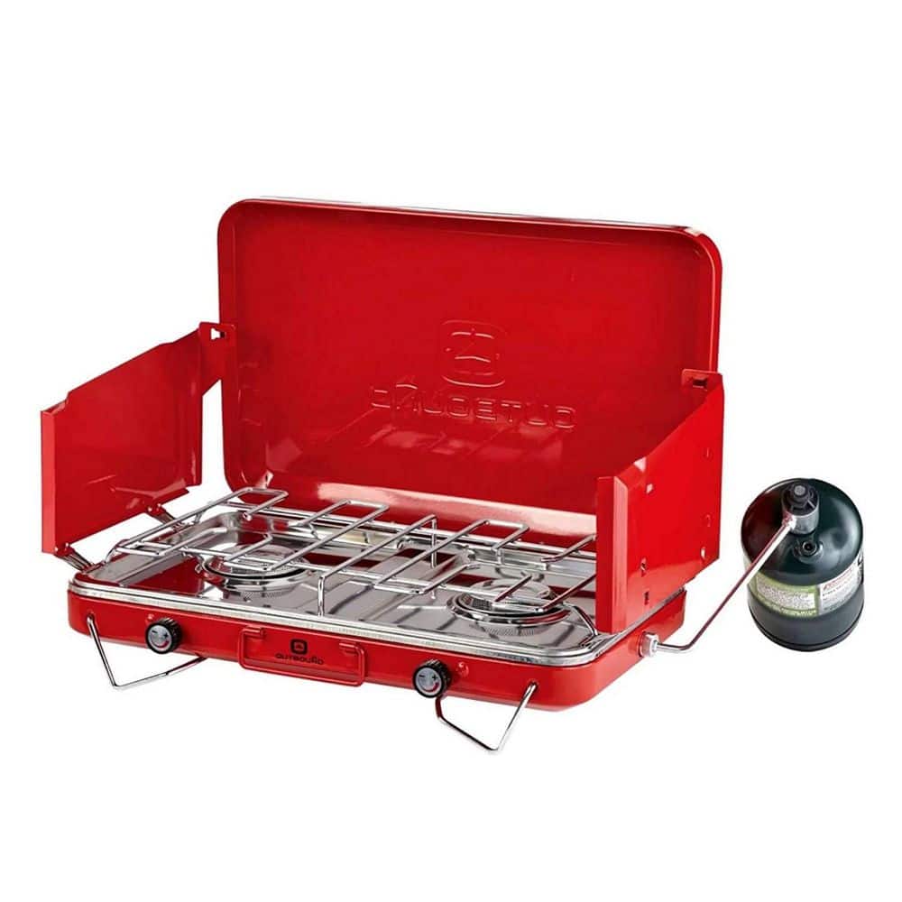 58,000 BTU Outdoor Camping Propane Double Burner Stove Cooking Station with  Drop-Down Side Tables