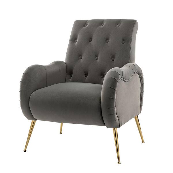 JAYDEN CREATION Calydon Grey Armchair with Metal Legs