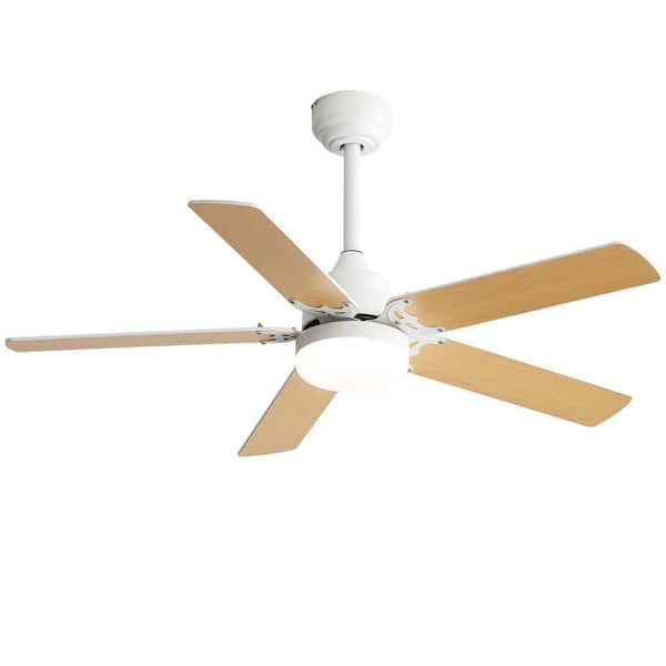 GlowAir 42 in. Smart Indoor White Oak Downrod Mount Modern Standard Ceiling Fan with Integrated LED and Remote Control