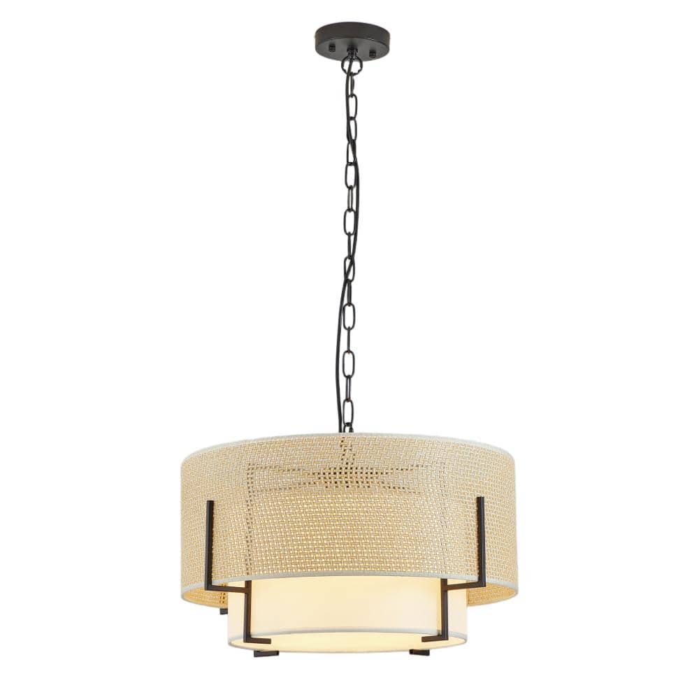 19.7 in.4-Light Black Rustic Drum-Shaped Chandelier with Woven Linen Shades price history on PriceWatchPro