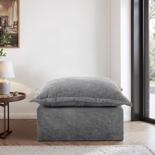 Gray Chenille Square Accent Ottoman(Set of 1)