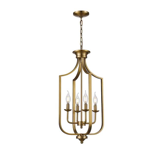 Bel Air Lighting Hillcrest 13.75 in. 4-Light Antique Gold Pendant Light Fixture with Metal Shade