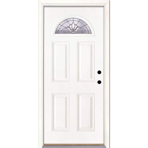Feather River Doors 33.5 in. x 81.625 in. Medina Zinc Fan Lite Unfinished Smooth Left-Hand Inswing Fiberglass Prehung Front Door