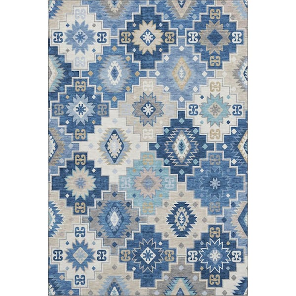 Mayfield Premium Machine Washable Abstract AMF2123 Blue 8 ft. x 10 ft. Area Rug