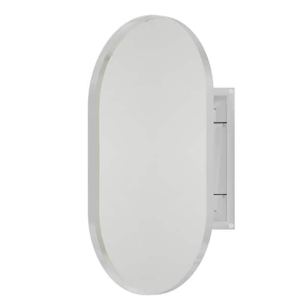 Miscool Anky 20 in. W x 4.5 in. D x 34 in. H Metal Bathroom Storage Oval Medicine Wall Cabinet with Mirror in White