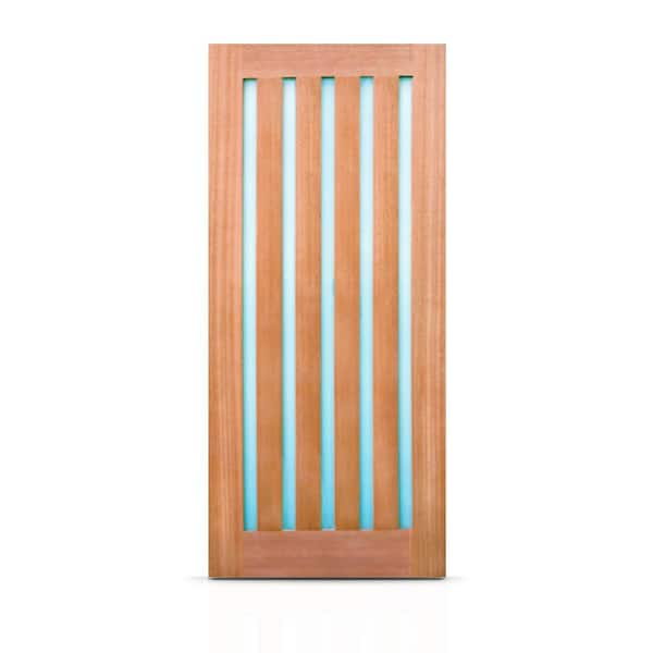 36 in. x 80 in. Reversible Frosted Glass Modern Exterior Unfinished Mahogany Solid Wood Front Door Slab