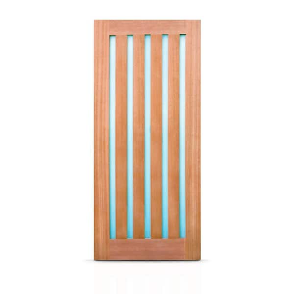 36 in. x 80 in. Reversible Frosted Glass Modern Exterior Mahogany Front Door Slab