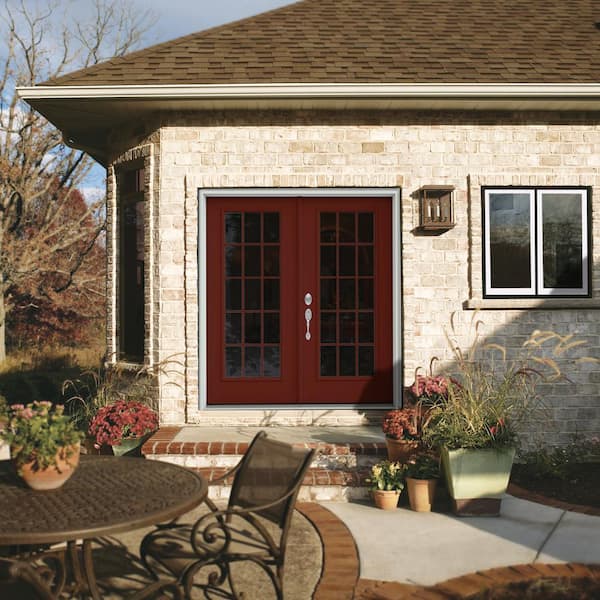 72 in. x 80 in. Mesa Red Painted Steel Right-Hand Inswing 15 Lite Glass Stationary/Active Patio Door