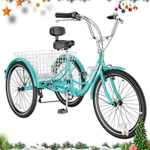 26 in. Adult Trikes 3 Wheeled 7 Speed Bike Trikes Tricycles with Basket for Seniors, Women, Men