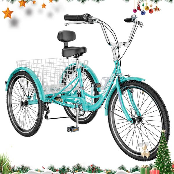 26 in. Adult Trikes 3 Wheeled 7 Speed Bike Trikes Tricycles with Basket for Seniors, Women, Men