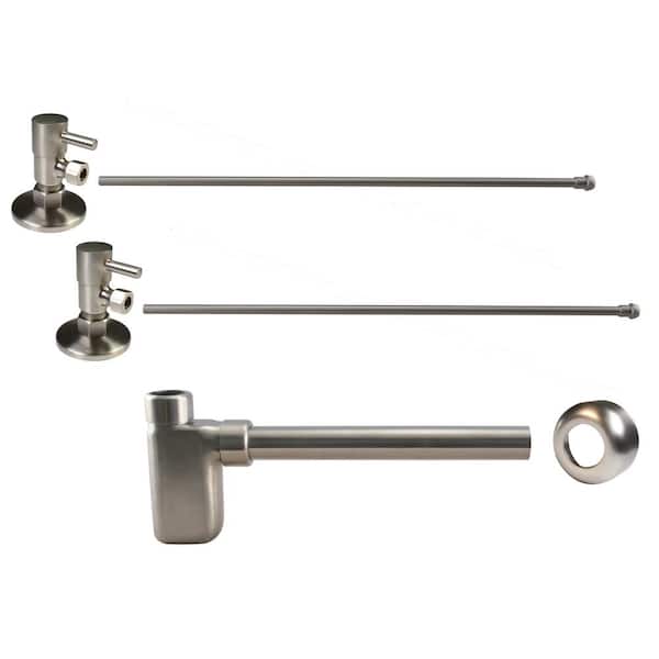1-1/4 in. x 1-1/4 in. Brass Oval Bottle Trap Lavatory Supply Kit in Satin Nickel