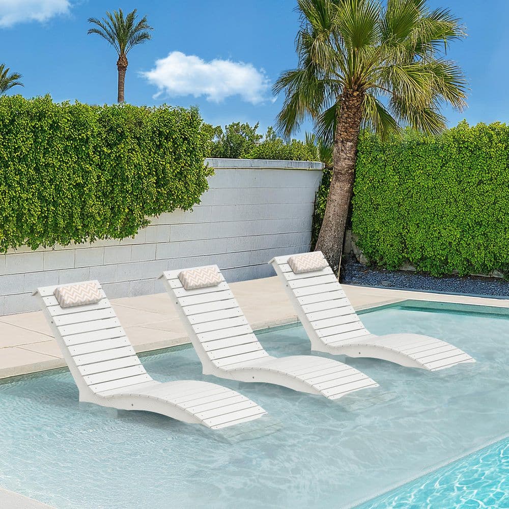 White HDPS Plastic Outdoor Chaise Lounge UV Protection Waterproof Pool Lounge Chairs with Headrest Set of 3 price history on PriceWatchPro