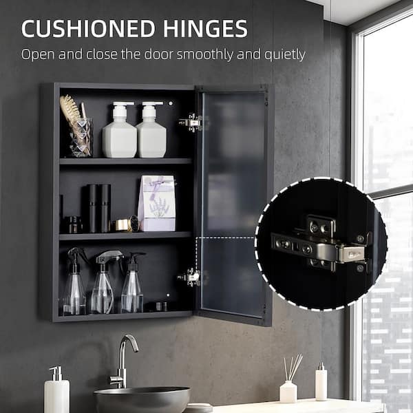 kleankin 15.75 in. W x 23.5 in. H Rectangle Black Steel Wall Medicine Cabinet with Mirror