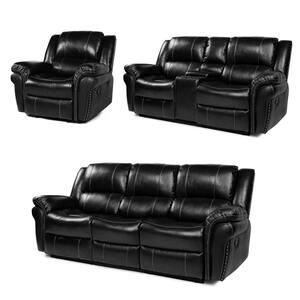 Sofas 203.77 in. W Striped Black Big and Tall 6 seat luxury furniture Breathing Leather Sofa W/ cup holder and console