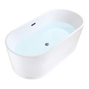 59 in. Luxury Acrylic Flatbottom Soaking Bathtub Spa in White with Oil Rubbed Bronze Trim