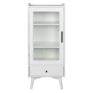 21.1 W x 8.75 H x 43.38 L Assembled Modern Bath Kitchen Cabinet in MDF w/ Glass Door,Adjustable Shelves, Drawer in White