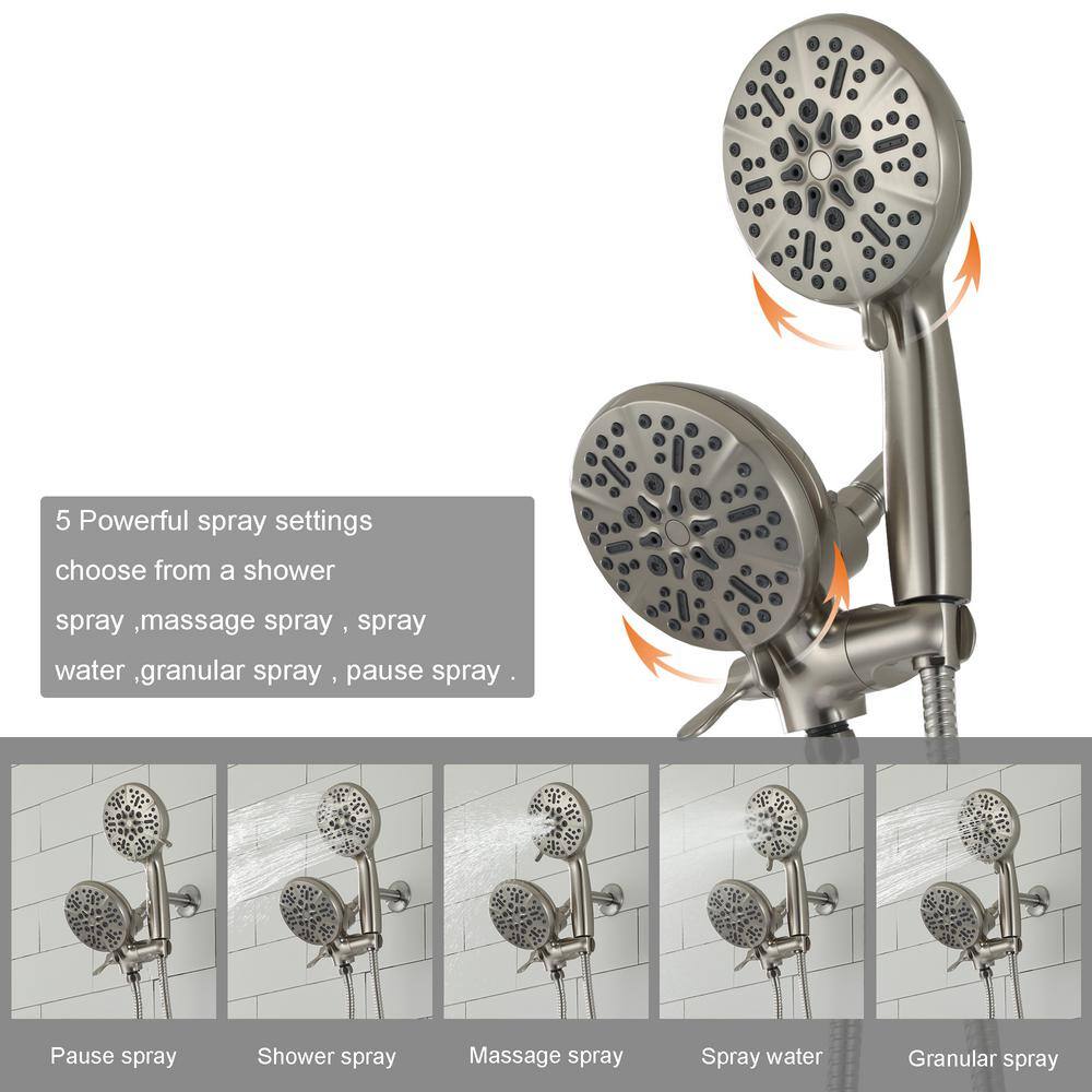 Brushed Nickel 5-Spray Dual Shower Head with Handheld