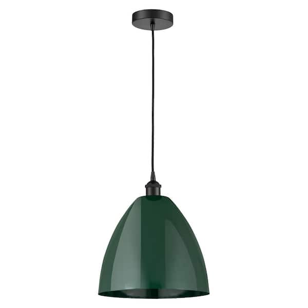 Plymouth Dome 100-Watt 1-Light Matte Black Standard Mini Pendant Light with Green Metal Shade