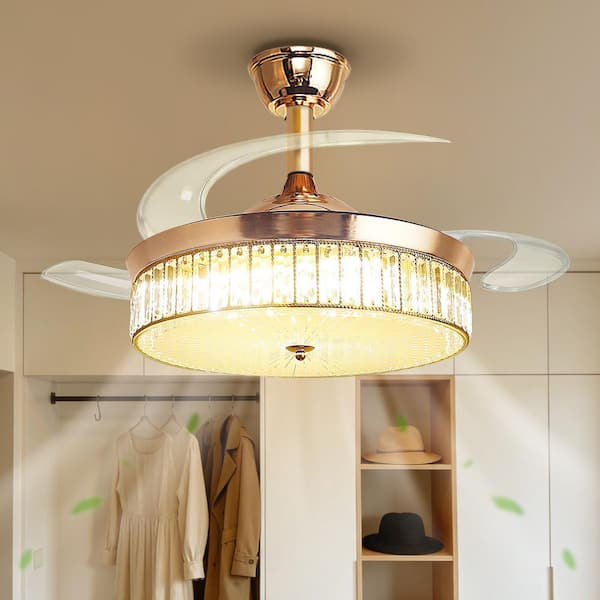 41 in. 3-Blade Gold Bladeless Ceiling Fan with Light, Indoor Flush Mount With Remote Control for Bedroom Living Room