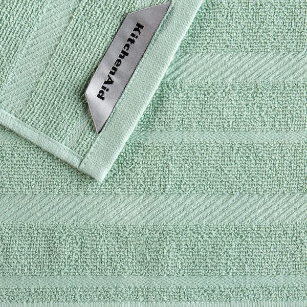KitchenAid Hand Dish Towel Kitchen Cloth Set of 2 Mint Green White 100%  Cotton