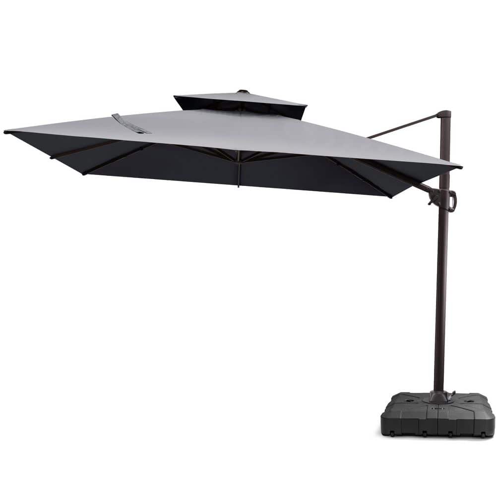 11.5 ft. 2-Tier Square Aluminum Outdoor Cantilever Patio Umbrella 360-degree Rotation in Gray with Stand price history on PriceWatchPro