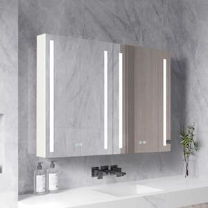 40 in. W x 30 in. H Rectangular White Aluminum Medicine Cabinets with Mirror, LED Lighted Bathroom Mirror Cabinet