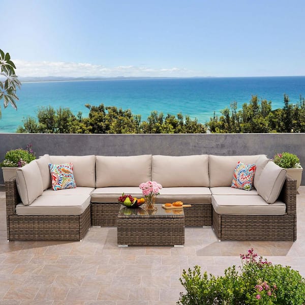 Unbranded Elegant Wicker Patio Conversation Set with Beige Cushions, 400 lbs Weight Capacity for Any Outdoor Space