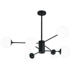 6-Light Black Modern American Chandelier with Round Glass Shade for Kitchen Island Bulb not Included