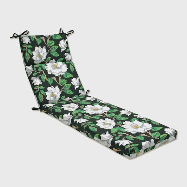Pillow Perfect Floral 21 x 28.5 Outdoor Chaise Lounge Cushion in Black/White Magnolia