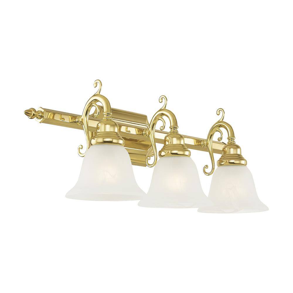 Polished Brass 3-Light Vanity with Alabaster Glass Shades