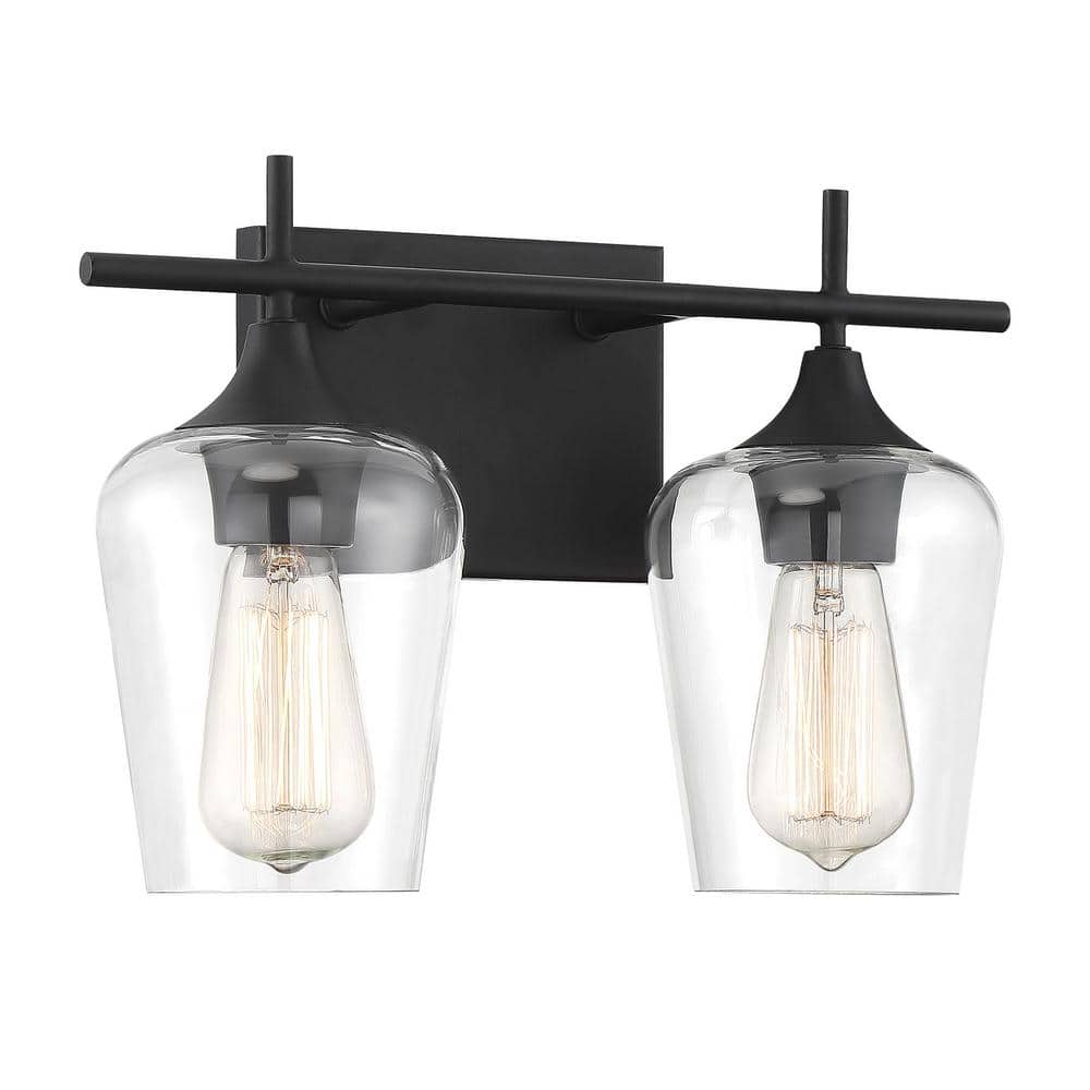 Matte Black and Clear Glass 2-Light Vanity Fixture