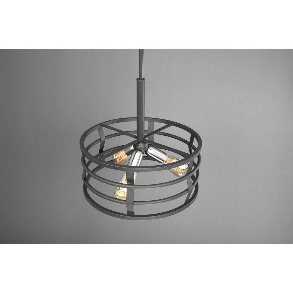 Graphite and Brushed Nickel 3-Light Drum Pendant