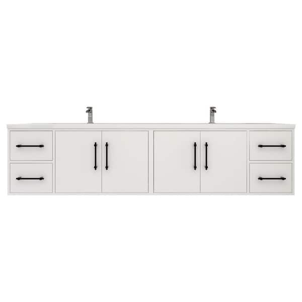 Victoria 84 in. W x 20 in. D x 22 in. H Double Sink Floating Bath Vanity in Gloss White with White Acrylic Top
